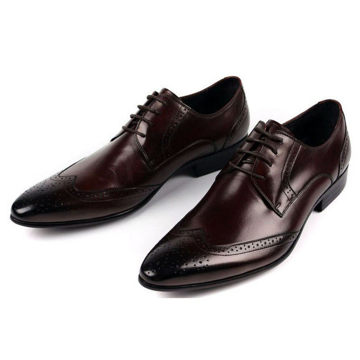 Chaussures en cuir homme à grain entier stylé Brogue Design Chaussures de robe formelle pointues pour hommes