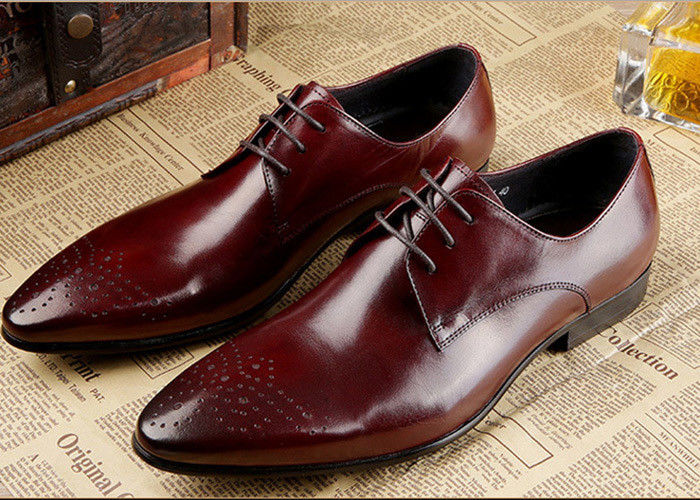 Vêtements de mariée pour hommes en cuir authentique Chaussures officielles de travail avec couture noire