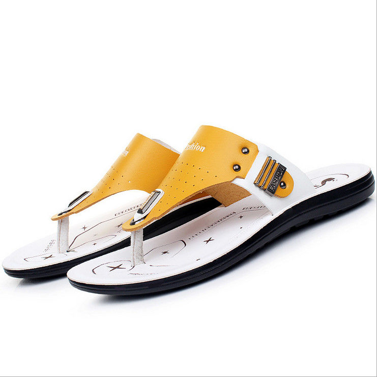 Souliers en cuir pour hommes en plein air, faits à la main, pieds ronds, chaussons de plage