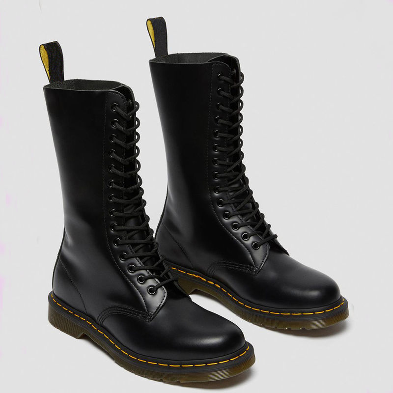 Bottes en cuir pour femmes à orteils ronds Bottes de style militaire noir pour loisirs / affaires