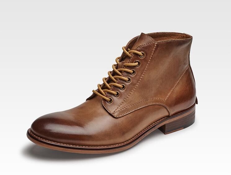 Chaussures en cuir pour hommes d'automne-hiver chaussures en cuir haut chaussures en coton - rembourrée de peluche