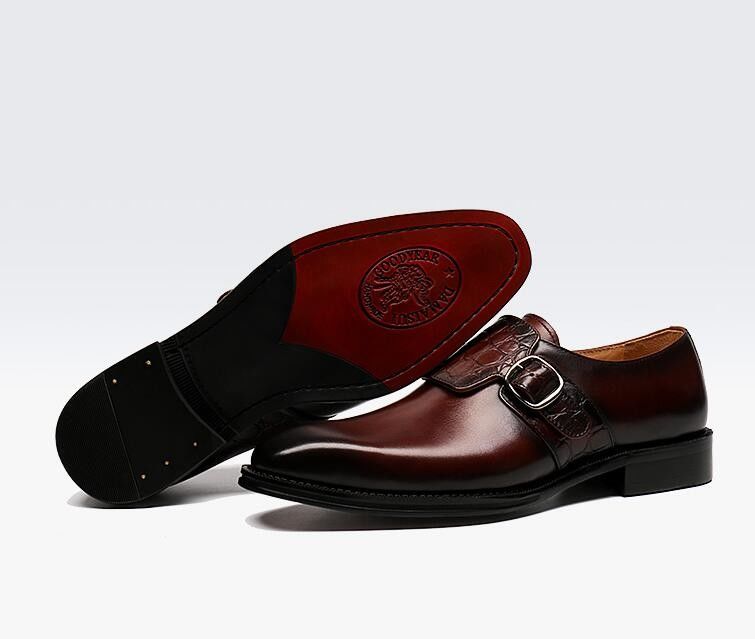 Chaussures à bretelles de luxe pour hommes / chaussures en cuir authentique pur style italien